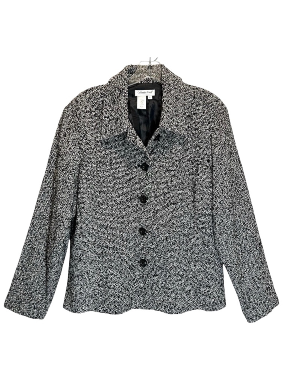 Coldwater Creek Black and White Silk Blend Tweed Button-up Lined Jacket - Large